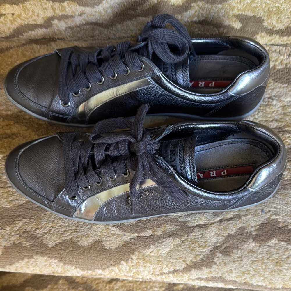 Prada Black and Silver Low-Top Sneakers